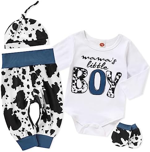 ZOELNIC Одежда для маленьких мальчиков, комбинезон с буквенным принтом для новорожденных, комплект с длинными штанами, шапка с милыми перчатками, одежда из 4 предметов для малышей ZOELNIC