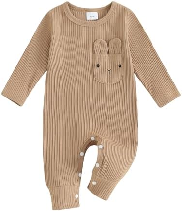Amiblvowa, пасхальный наряд для новорожденных мальчиков, вязаный комбинезон в рубчик с кроличьей кожей и карманами для ушей, комбинезон для младенцев, цельная одежда Amiblvowa