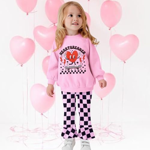 SOFEON/комбинезон на День святого Валентина для маленьких девочек, свитер с сердечками, клетчатый комплект с широкими штанами, комплект из 2 предметов, детские топы, пуловер, весенняя одежда SOFEON