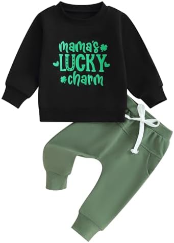 KtwHarnu/наряд на день Святого Патрика для маленьких мальчиков, свитшот с подвеской «Mama's Lucky Charm», пуловер, топ, штаны для бега, комплект из 2 предметов, одежда KtwHarnu