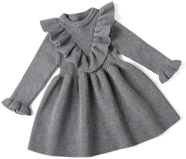 Lindanina, платья-свитера для маленьких девочек, вязаное зимнее платье с длинными рукавами и рюшами, 12 месяцев-5 лет Lindanina