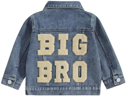 Куртка VISGOGO для маленьких девочек, джинсовое пальто с длинными рукавами и пуговицами, кардиган с надписью Big Lil Sister/Brother VISGOGO