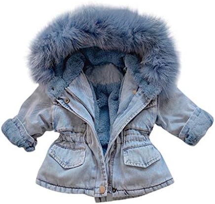 Eoailr для маленьких девочек, пуховое джинсовое пальто из искусственного меха, зимняя теплая утепленная куртка с капюшоном на флисовой подкладке, верхняя одежда, одежда Eoailr