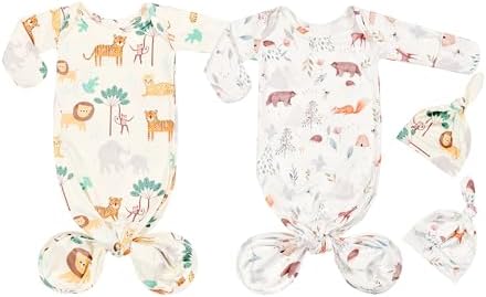 Bellasignoro Одежда для новорожденных девочек и мальчиков, комплекты завязанных платьев, ночная рубашка, мягкое спальное платье с шапкой, комплект для ребенка - 2 шт. Bellasignoro