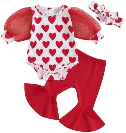 Motababy My First День святого Валентина, наряд для маленьких девочек, комбинезон с длинными рукавами для новорожденных, брюки-клеш, повязка на голову Motababy