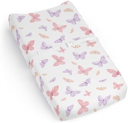 Sweet Jojo Designs Pink and Purple Shabby Chic Butterfly Girl Baby Changing Pad Cover Sheet Infant Newborn Diaper Table Change Mat Cover Blush Yellow Lavender Colorful Pastel Lilac Watercolor Pattern Sweet Jojo Designs