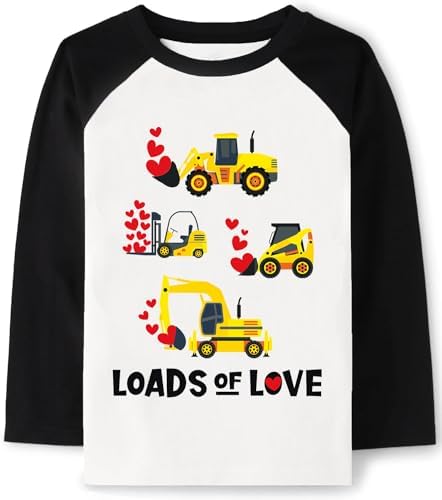 Tkria Boys Girls Valentine Day Shirts Raglan Long Sleeve Monster Truck Dinosaur Candy Love Heart Tops for Kids 2-10T Tkria