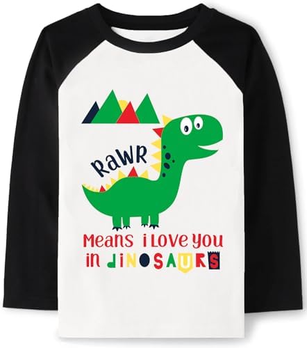 Tkria Boys Girls Valentine Day Shirts Raglan Long Sleeve Monster Truck Dinosaur Candy Love Heart Tops for Kids 2-10T Tkria