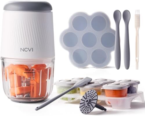 NCVI Puree Baby Food Processor Glass Set, Mini Infant Food Maker Blender Machine with 8 Blades and Grinding Disc, Small Blender Including Food Containers, Silicone Tray and Tableware, Green NCVI