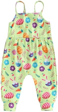 YOKJZJD Toddler Baby Girl Easter Outfit Bunny Sleeveless Romper Jumpsuit Suspender Overalls Pants YOKJZJD