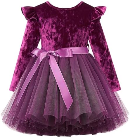 UNICOMIDEA 1-5T Toddlers Girls Velvet Dress Kids Ruffle Long Sleeves Dresses UNICOMIDEA