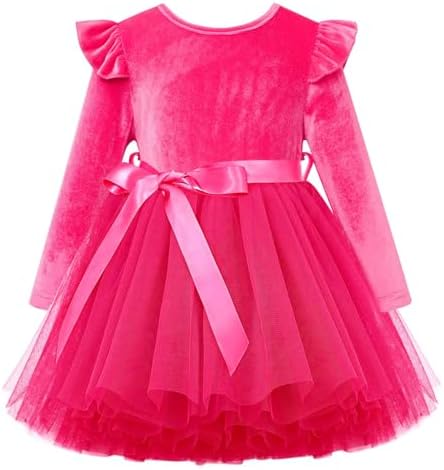 UNICOMIDEA 1-5T Toddlers Girls Velvet Dress Kids Ruffle Long Sleeves Dresses UNICOMIDEA