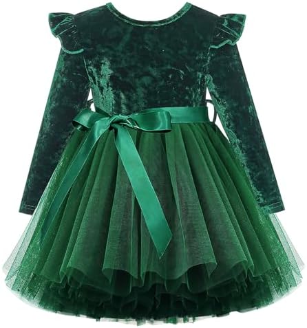 UNICOMIDEA 1-5T Toddlers Girls Velvet Dress Kids Ruffle Long Sleeves Dresses UNICOMIDEA