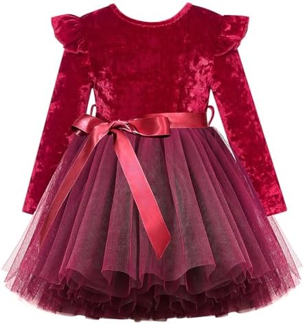 UNICOMIDEA 1-5T Toddlers Girls Velvet Dress Kids Ruffle Long Sleeves Dresses UNICOMIDEA