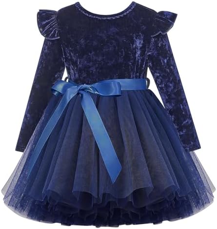 UNICOMIDEA 1-5T Toddlers Girls Velvet Dress Kids Ruffle Long Sleeves Dresses UNICOMIDEA