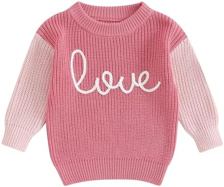 Наряд на день Святого Валентина для маленьких девочек, вязаный свитер с вышивкой в форме сердца, свитшот большого размера с круглым вырезом, весенняя одежда для девочек Wrrkayly