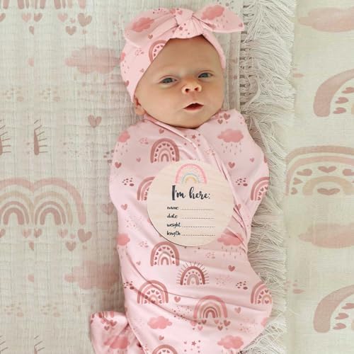 Ylsteed Newborn Receiving Blanket Headband Set Baby Swaddle Blanket Love Print Baby Swaddle Wrap Swaddling Blankets for Newborn 32 x 32 Soft and Skin-Friendly Nursery Swaddle Wrap （Love Pattern） Ylsteed