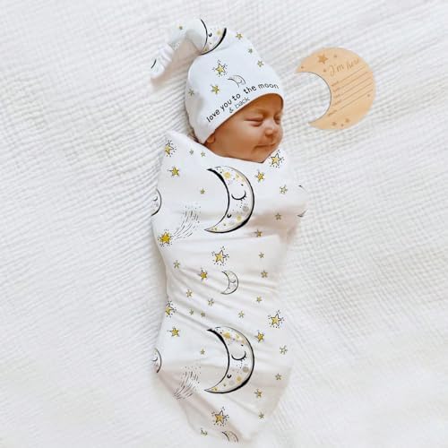 Ylsteed Newborn Receiving Blanket Headband Set Baby Swaddle Blanket Love Print Baby Swaddle Wrap Swaddling Blankets for Newborn 32 x 32 Soft and Skin-Friendly Nursery Swaddle Wrap （Love Pattern） Ylsteed