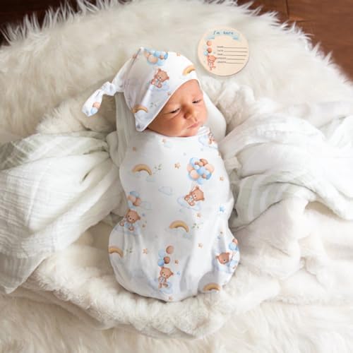 Ylsteed Newborn Receiving Blanket Headband Set Baby Swaddle Blanket Love Print Baby Swaddle Wrap Swaddling Blankets for Newborn 32 x 32 Soft and Skin-Friendly Nursery Swaddle Wrap （Love Pattern） Ylsteed