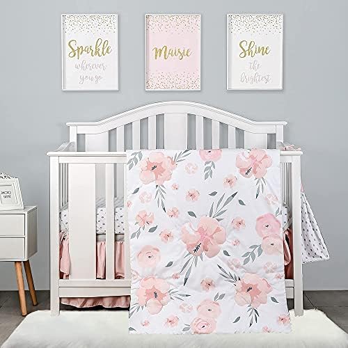 PINNKKU 3-Piece Crib Bedding Set for Boy Girls, includes Crib Skirt, Blanket and Crib Sheet, Crib Baby Bedding, Pintuck Pinch Pleat Pink PINNKKU