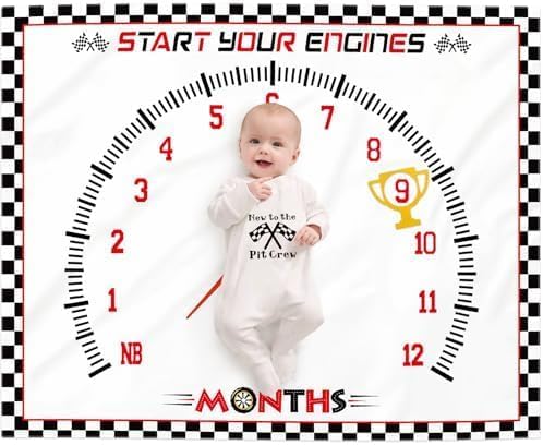 Gicoherero Racing Car Baby Monthly Milestone Blanket for Boy Little Monthly Growth Chart Sports Nursery Blanket 1 to 12 Months Photography Backdrop Prop for Newborn Baby Boy Soft Plush Fleece Gicoherero
