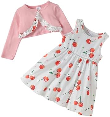 puseky Платье и кардиган для маленьких девочек, платье и пальто без рукавов с цветочным принтом для маленьких девочек, комплект одежды из 2 предметов Puseky