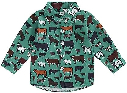 Western Baby Boy Clothes Long Sleeve Cow Print Shirts Button Down Lapel Tops Tees Fall Winter Clothes 6M-4T Lamuusaa