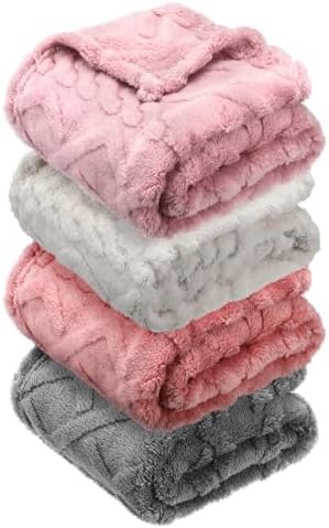 VitalCozy 4 Pcs Fleece Baby Blanket 30 x 40 3D Fluffy Baby Blanket for Boys Nursery Bed Baby Girl Blanket Infant or Newborn Receiving Blanket Swaddling Blankets(Fresh Color) VitalCozy