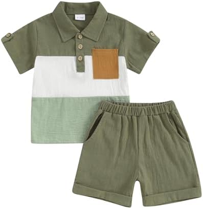VSQWLZT/рубашки с короткими рукавами с лацканами для маленьких мальчиков, лоскутная футболка с льняными шортами, весенне-летняя одежда из 2 предметов VSQWLZT