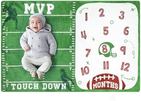 Gicoherero Football Baby Monthly Milestone Blanket Sports Month Blankets Growth Chart Nursery Swaddling Blankets Gift Ideas for Newborn Baby Shower Photography Background Prop Soft Plush Gicoherero