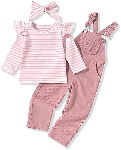 HINTINA/2 шт., одежда для маленьких девочек, комбинезон для малышей, комбинезон, регулируемый рваный джинсовый комбинезон с футболкой в полоску с длинными рукавами HINTINA