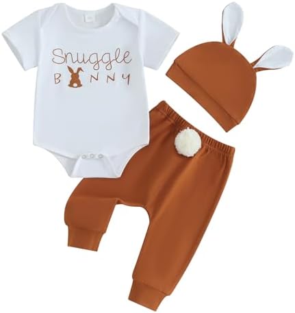 Karuedoo для новорожденных мальчиков, пасхальный наряд, комбинезон с кроликом, комбинезон, длинные штаны с помпоном и шляпой, комплект пасхальной одежды из 3 предметов Karuedoo