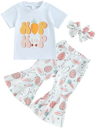 Kupretty, пасхальная одежда для маленьких девочек, одежда, футболка с кроликом, футболки + брюки-клеш + повязка на голову, комплект детских брюк-клеш Kupretty