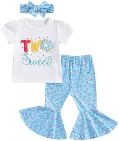 YOKJZJD/комплект из 3 шт., наряд для первого дня рождения для маленьких девочек, футболка Sweet One Two Sweet с короткими рукавами, топы, брюки-клеш, комплект летней одежды YOKJZJD