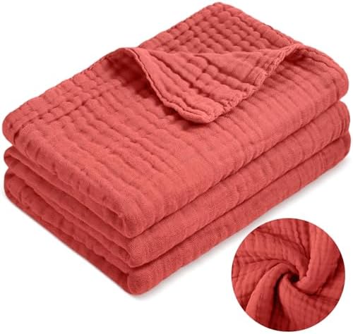 Buryeah 1 Pcs 47 x 47 inch Muslin Newborn Baby Blanket 6 Layer Cotton Receiving Gauze Blankets Muslin Throw Cotton Bed Blankets Lightweight Soft Muslin Quilts for Boys and Girls (Wine Red) Buryeah