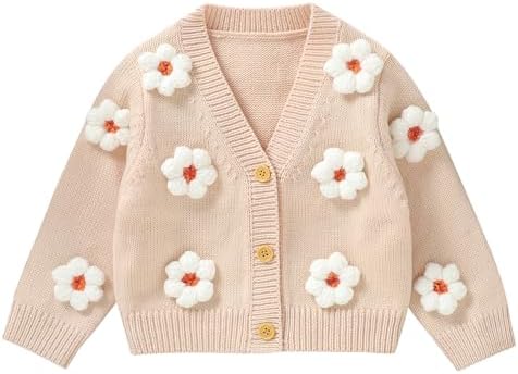 Honganda милый детский кардиган с 3D цветочным принтом для маленьких девочек, вязаный свитер с длинными рукавами и v-образным вырезом на пуговицах, теплое осенне-зимнее пальто Honganda