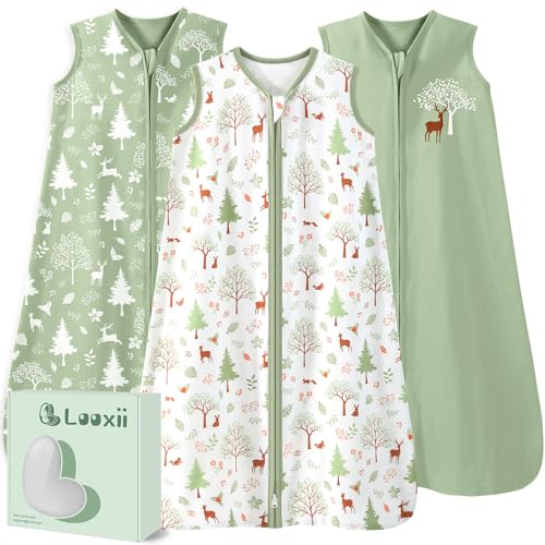 Looxii Baby Sleep Sack 12-18 месяцев, 3 упаковки, 100% хлопок, детское носимое одеяло 0,5TOG, спальный мешок для малышей с двусторонней молнией, розовый медведь Looxii