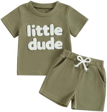 Одежда для маленьких мальчиков Blotona, летняя футболка с короткими рукавами и принтом «Маленький чувак», топы, шорты, комплект вафельной вязки, наряд Blotona