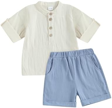 Karuedoo, одежда для маленьких мальчиков, хлопково-льняная одежда, рубашка на пуговицах с короткими рукавами и шорты, комплект, милая летняя одежда Karuedoo