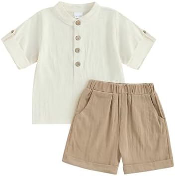 Ehfomius, одежда для маленьких мальчиков, хлопково-льняная рубашка на пуговицах с короткими рукавами, шорты с эластичной резинкой на талии, комплект летней одежды Ehfomius