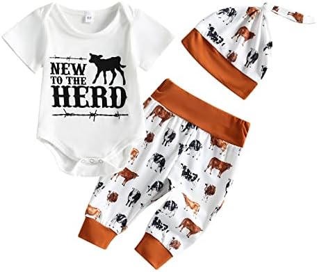 Karuedoo, одежда для новорожденных мальчиков, новый комбинезон с коровьим принтом, штаны, шляпа, комплект из 3 предметов, домашняя одежда в стиле вестерн Karuedoo