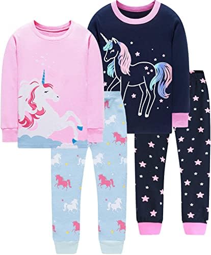 Пижамы для маленьких девочек, хлопковые пижамы с динозавром и единорогом, осенне-зимние комплекты детской одежды для сна с длинными рукавами для детей от 2 до 7 лет Little Hand