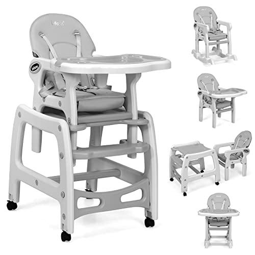 INFANS 5 in 1 Baby High Chair, Convertible Toddler Table Chair Set, Rocking Chair, Multi-Function Seat with Lockable Universal Wheels, Adjustable Seat Back, Removable Trays INFANS