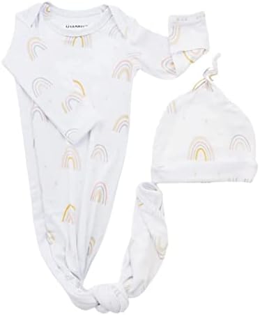 Kammy Kids Нейтральный комплект из вязаного платья и шапки с завязками для новорожденных, варежки для рук, 0–3 месяца, детский душ и наряд для возвращения домой для мальчика и девочки Rainbow Baby Kammy Kids