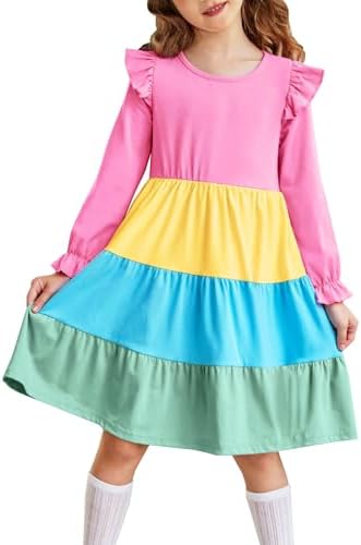 Arshiner Платье для маленьких девочек с рюшами и длинными рукавами, повседневные многоуровневые свободные платья с карманами Arshiner