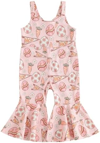 YOKJZJD Toddler Baby Girl Easter Outfit Bunny Suspender Romper Jumpsuit Overalls Bell Bottom Pants Leggings Summer Clothes YOKJZJD