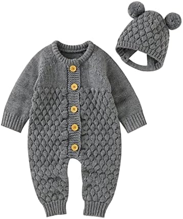 Зимняя одежда для новорожденных мальчиков и девочек, вязаный свитер, комбинезон с круглым вырезом, однотонный комбинезон, шапка, осенняя одежда для младенцев Sduydiosy