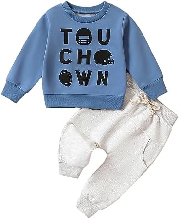 Fhutpw Одежда для маленьких мальчиков на осень 6, 12, 18, 24 месяцев, футбольный пуловер с длинными рукавами, топы и комплекты брюк, зимняя одежда для малышей Fhutpw