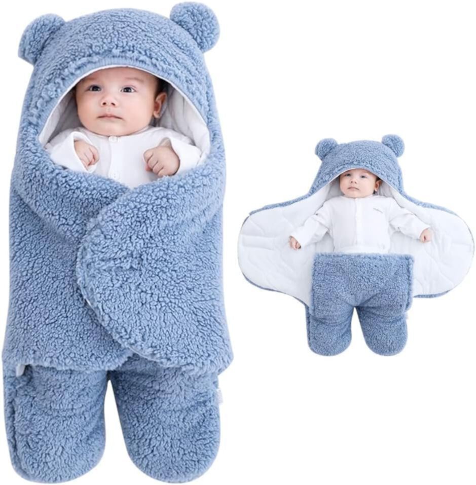 KLERICER Newborn Baby Swaddle Blanket, Baby Hooded Swaddle, Receiving Blanket Sleeping Bag,for Aged 0-3 or 3-6 Months KLERICER