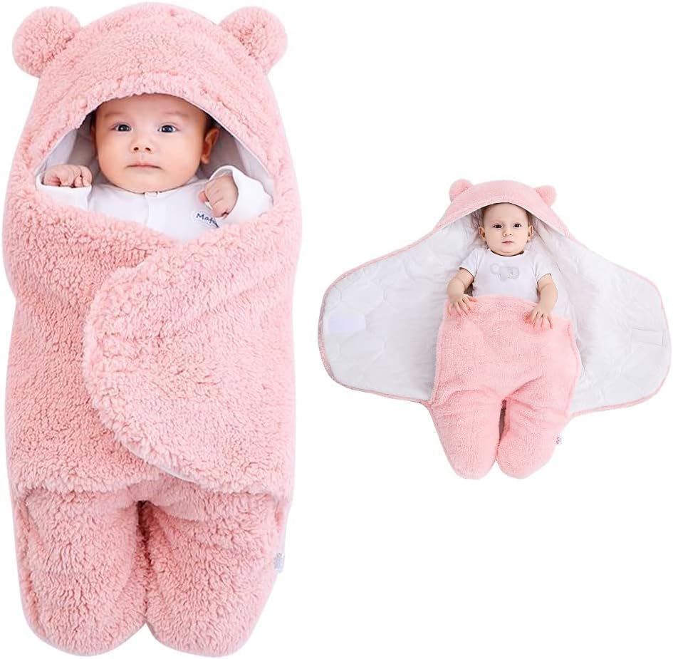 KLERICER Newborn Baby Swaddle Blanket, Baby Hooded Swaddle, Receiving Blanket Sleeping Bag,for Aged 0-3 or 3-6 Months KLERICER